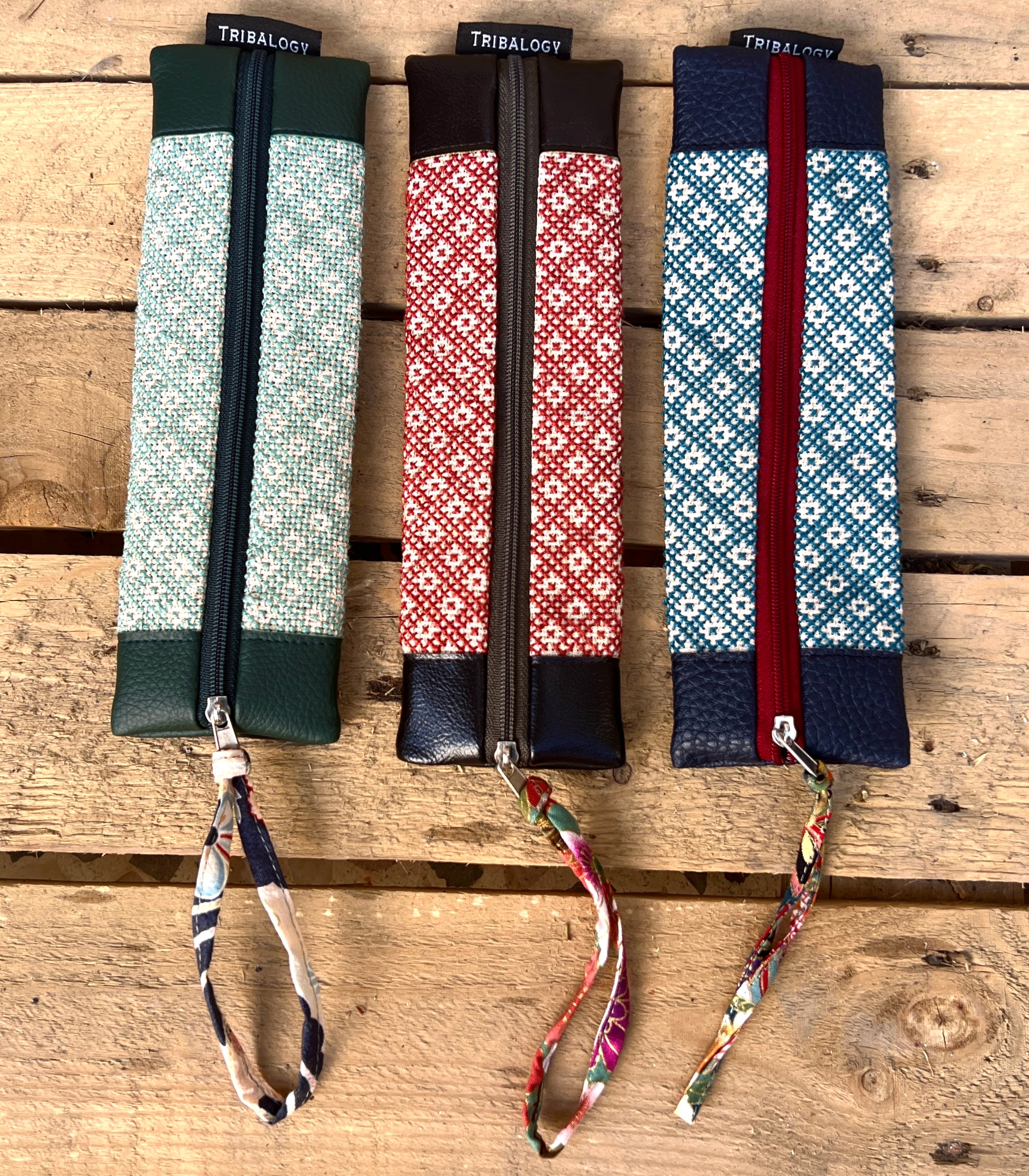 Handmade Sashiko-Inspired Embroidered Pencil Case