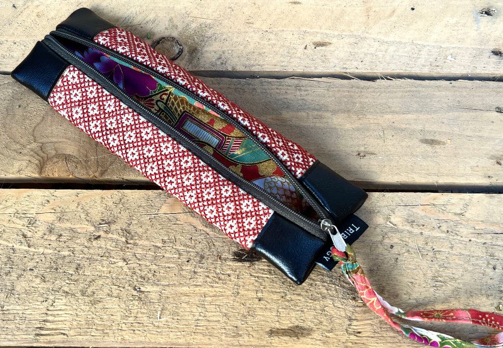 Handmade Sashiko-Inspired Embroidered Pencil Case