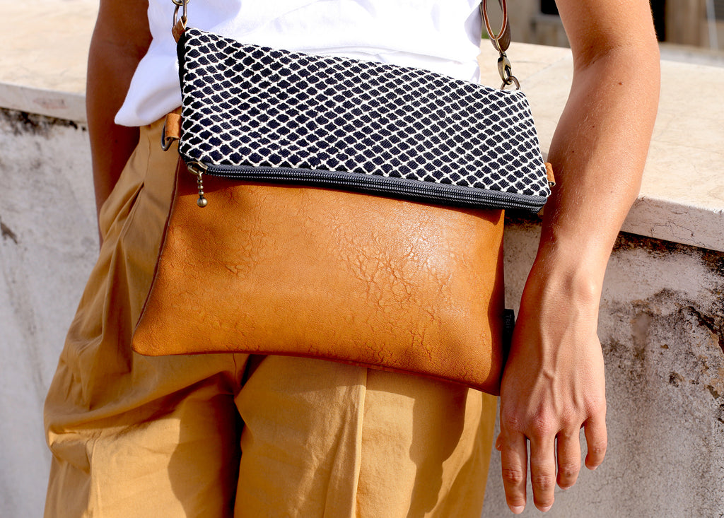Handmade Sashiko-Inspired 2-Way Bag